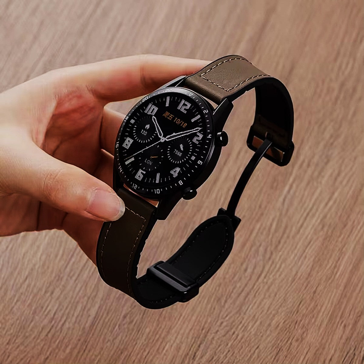 Pulseira de Couro Magnética Dobrável Luxo Pino 22 mm