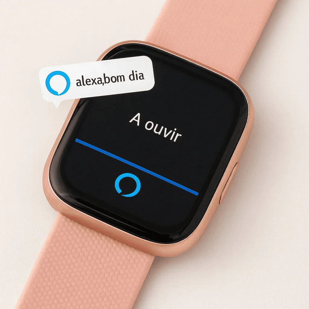 Smartwatch compatível com comandos de voz Alexa.