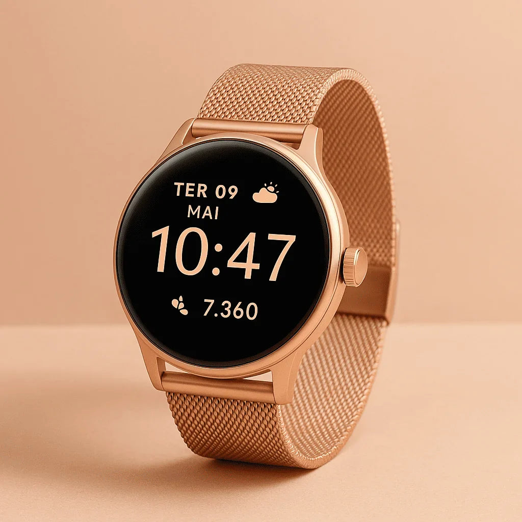 Smartwatch premium com funções diferenciadas e acabamento sofisticado.