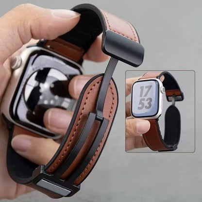 Pulseira de Couro Magnética Dobrável Luxo 42/44/45/47/49 mm