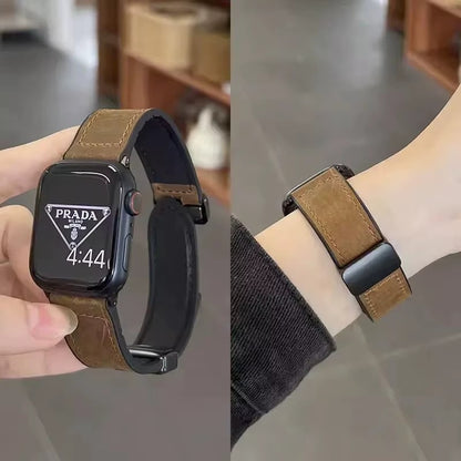 Pulseira de Couro Magnética Dobrável Luxo 42/44/45/47/49 mm