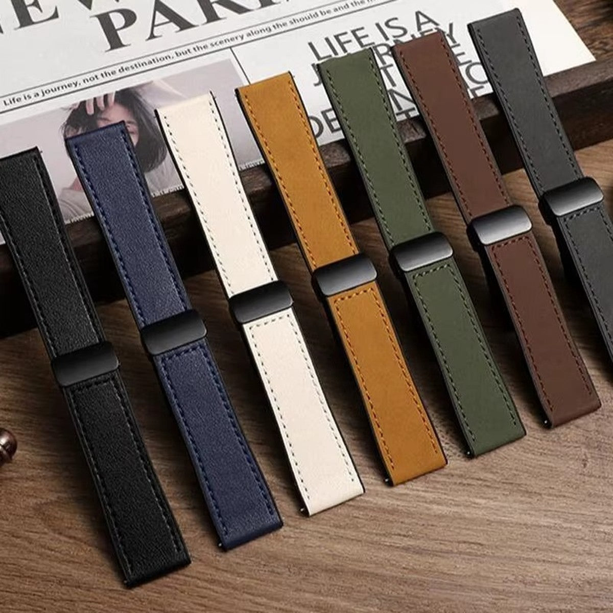Pulseira de Couro Magnética Dobrável Luxo Pino 22 mm