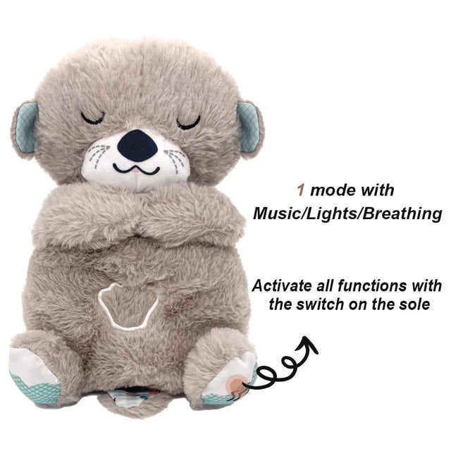 Brinquedo de pelúcia para dormir infantil, urso respirador, lontra calmante, som e luz, presente para bebê - HatCat