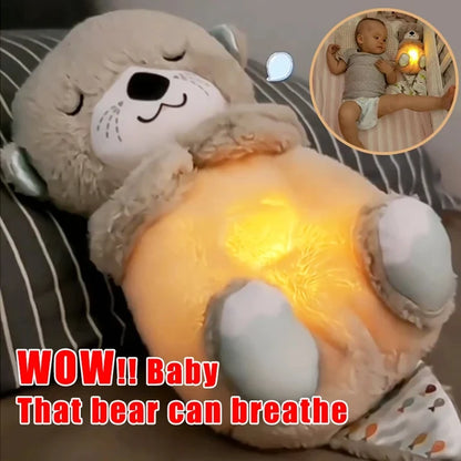 Brinquedo de pelúcia para dormir infantil, urso respirador, lontra calmante, som e luz, presente para bebê - HatCat