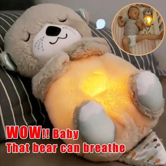 Brinquedo de pelúcia para dormir infantil, urso respirador, lontra calmante, som e luz, presente para bebê - HatCat