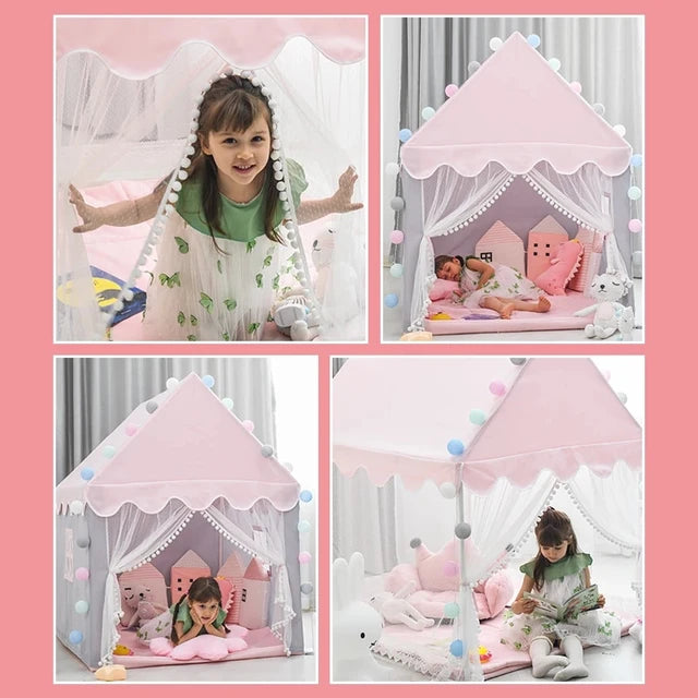 Large  Kids Tents Tipi Baby Play House Child Toy Tent 1.35M Wigwam Folding Girls Pink Princess Castle Child Room Decor