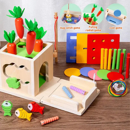 Montessori Toys Play Kit Sorting & Matching Toys Coin Ball Box Multi-function Stick Pull Radish Game Baby Learning Toys - HatCat